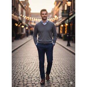 Calven Klein  Extra Fine Merino Wool Dark Grey Mens Size L. Very Soft.